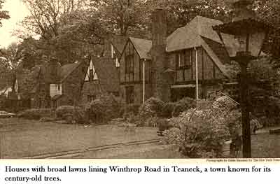 Houses with broad lawns lining Winthrop Road in Teaneck